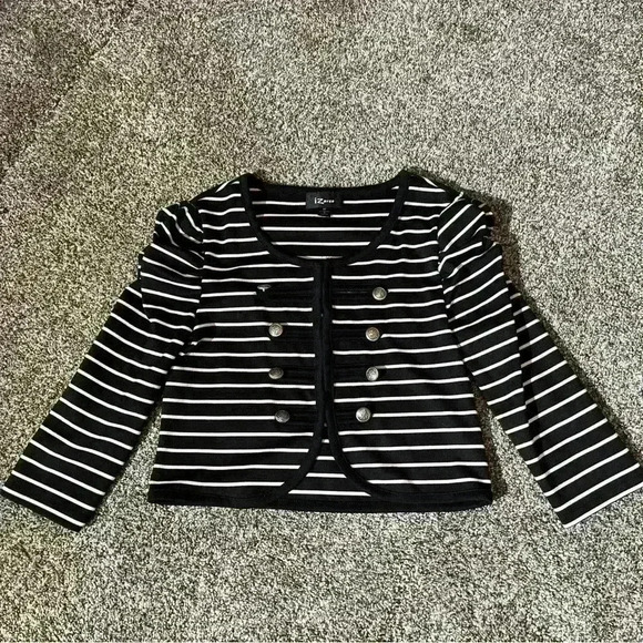 IZ Byer Girls Black/white Striped Cropped Cardigan size Medium - Picture 1 of 10